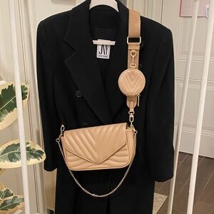 Tan Quilted Crossbody Bag